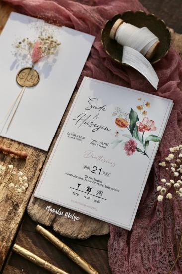 Lale ve çiçek desenli davetiye 